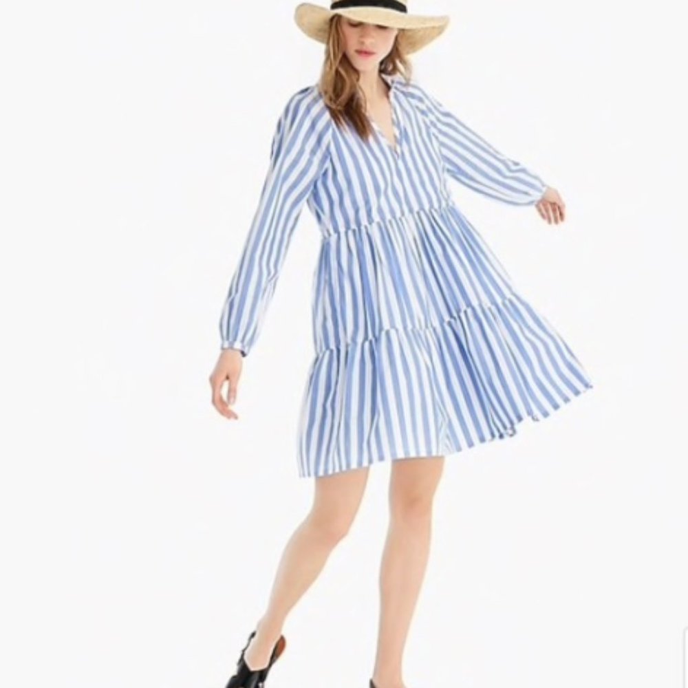 Tiered Popover Dress in Striped Poplin